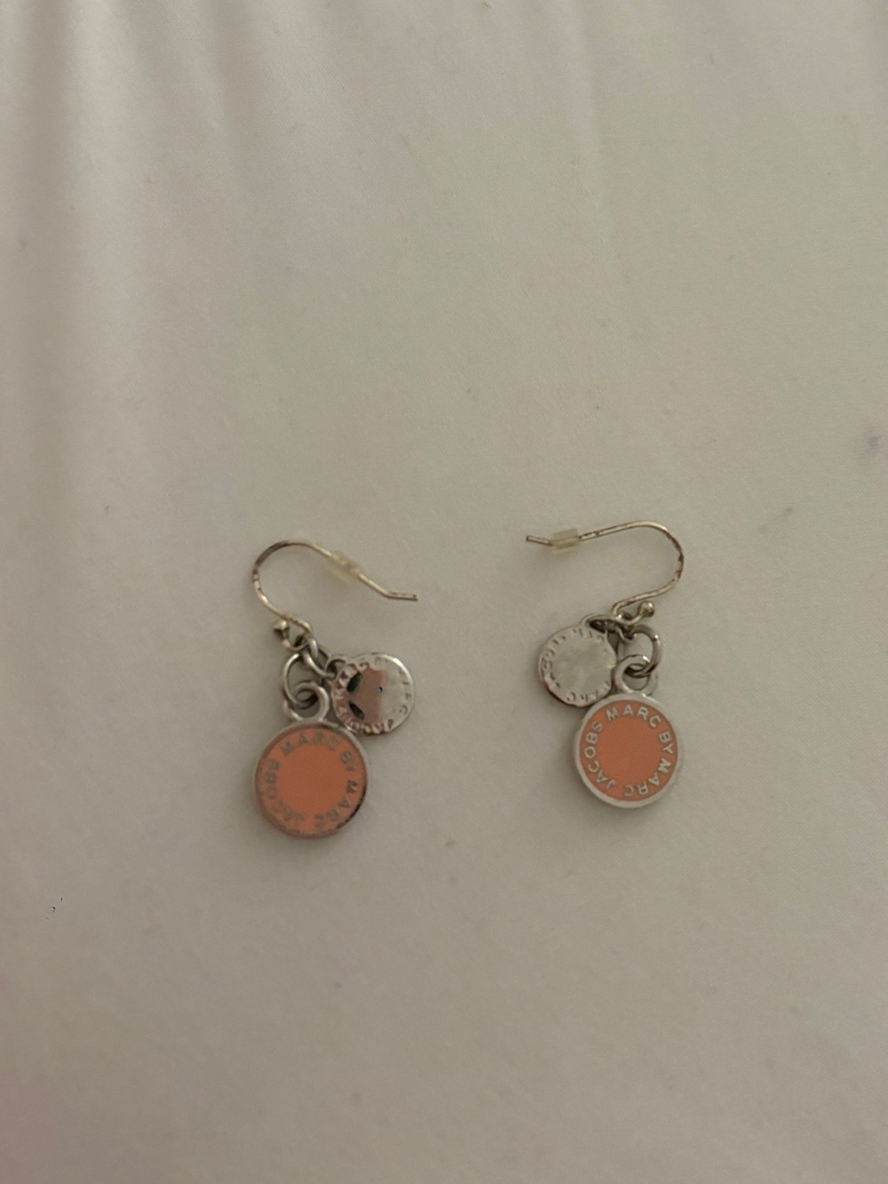 Marc Jacob’s silver Drop Earrings with Coral Enamel Discs